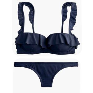 J. Crew Ruffle Underwire Lowrider Bikini, Navy Size 34C/M  NWT